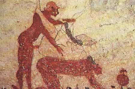 Escena orgiastica. Tumba de los Toros, Tarquinia (Italia), circa 550-40 a.C.
