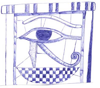 Dibujo de la Pulsera del rey Sheshonq I, Tanis. Tabicado con elementos de lapislázuli, 6,5 cm de diámetro. Museo egipcio del Cairo