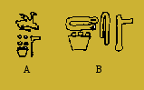 El logograma de la -copa- (Gardiner W 10) como indicador semántico de la palabra sencher, -incienso- en (a) mastaba (Lepsius Guiza 36) de Hety, y (b) estela (Hildesheim 3113) de Ichu. Quinta Dinastía