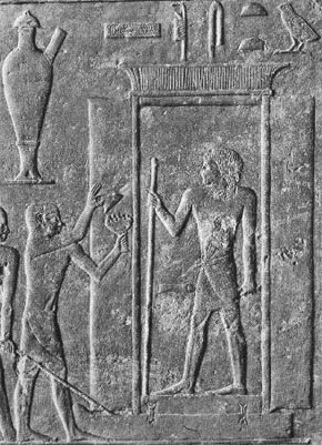 Fumigación de incienso para la estatua del difunto con un brazero del Tipo III. Sexta Dinastía. Mastaba de Mereruka, Saqqara