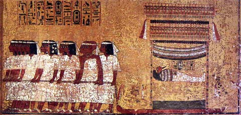 Fotografía 2. Pared este de la cámara funeraria: procesión del entierro de Tutankhamon