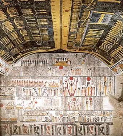 Pared Frontal; Libro de la Tierra. Techo: Libros del Día y de la Noche (KV9-Tumba de Ramsés VI)