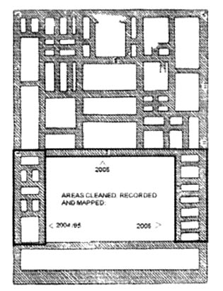 Figura 1. Plano (sin corregir) del templo funerario de la reina Tausert. Las áreas excavadas en 2004-2005 se muestran delineadas en negro