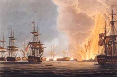 Batalla entre navíos ingleses y franceses