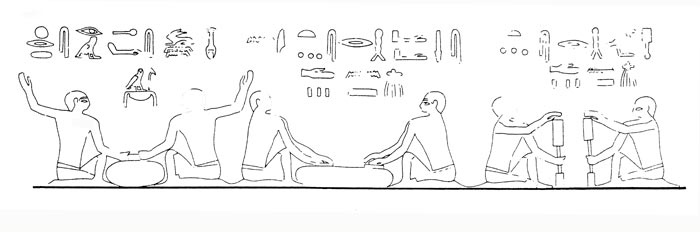 Foto. 3 . Secuencia de las tareas desarrolladas en un taller de joyeros en la tumba de Ibi en Deir el-Gebrawi. ANDREWS, Ancient Egyptian Jewellery, p. 73.53