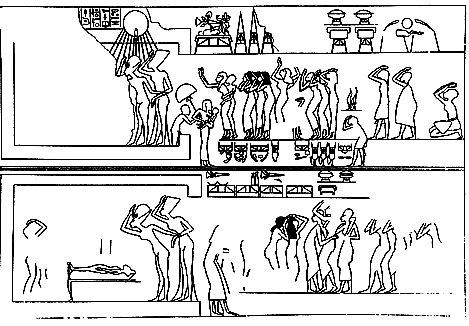 Escenas de la muerte de una de las hijas de Ajenatón y Nefertiti. Tumba Real de Amarna  Cuarto Gamma