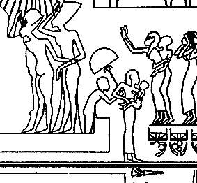 Detalle de la nodriza y el neonato en la pintura anterior. Tumba Real de Amarna  Cuarto Gamma