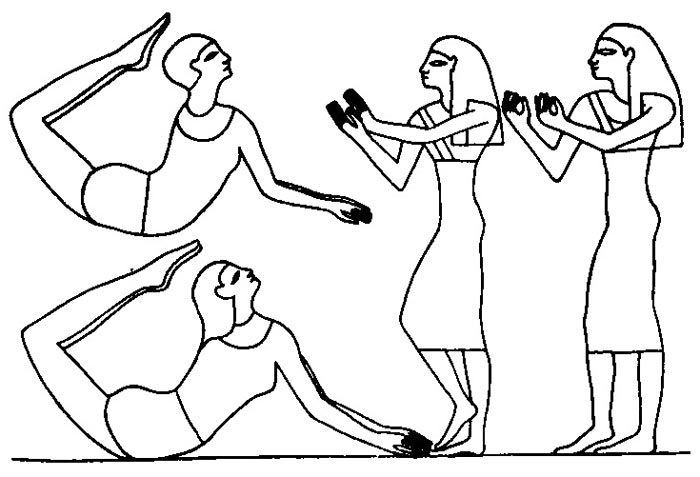 Fig. 2. Danza representada en la tumba de Antefoker (TT60). Imperio Medio. En I. LEXOVÁ, Ancient Egyptian Dances, Nueva York, 2000, p. 118, fig. 35