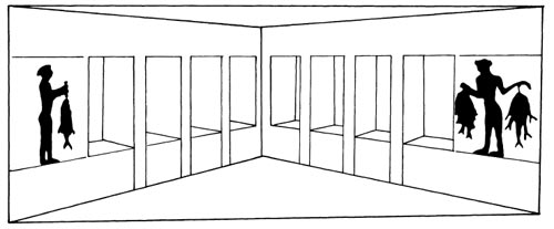Fig. 14: ACROTIRI: Habitación 5 de la Casa Oeste (West House). Reconstrucción según N. MARINATOS (1983)
