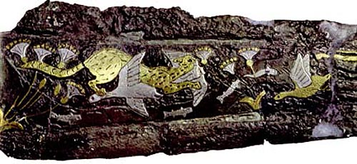 Fig. 18: Daga micénica. (Detalle) Tumba 5 del Círculo A.c. 1550 a. C. Museo Nacional de Atenas.