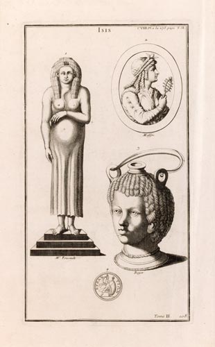 Fig. 15. Grabado que representa una curiosa representación de Isis, extraído de la obra de Bernard de Mountfaucon L'antiquité expliquée et représentée en figures… entre 1719 y 1724. El grabador fue Maffei.