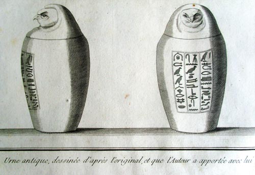Fig. 19. Grabado , que representa unos vasos canopos, esta extraído de la obra Norden Voyage d’Egypte et the Nubie, París, 1795.