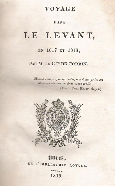 Figura 4. Frontispicio extraído de la obra De Forgin, Voyage dans le Levant, L’imprimerie Royale, París, 1819.