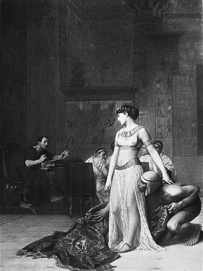 Figura 12. Fotograbado realizado en torno a 1879, por George Barrie, basándose en una pintura del afamado pintor francés J. L. Gerome. Representa la famosa escena en la que Cleopatra se presenta ante César.