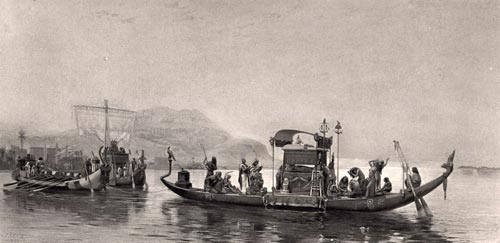 Figura 13. Grabado que representa un funeral por el Nilo, basado en una pintura de F.Arthur Brigman, editado en torno a 1870.