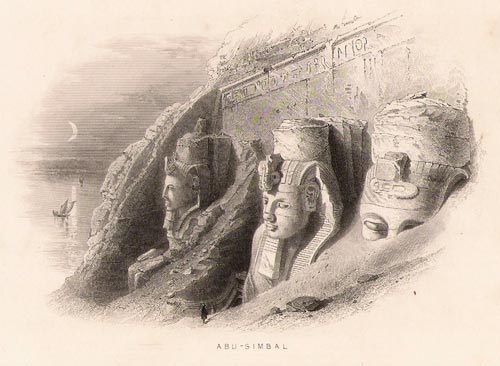 Figura 15. Grabado que representa una imagen de la fachada de Abou Simbel, extraído de la obra W. H. Bartlett, The Nile boat or glimpses of The Land of Egypt, G. Bell & Son, Londres, 1850.