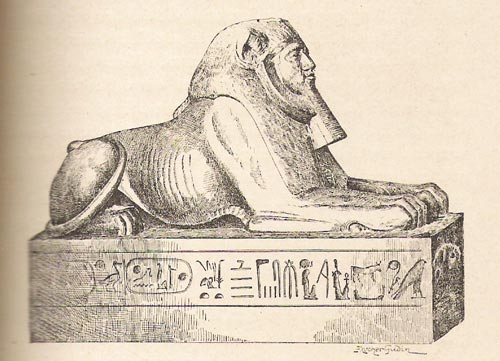 Figura 17. Grabado realizado por Godin que representa una esfinge, extraído de la obra G. Maspero, L’ Archéologie Égyptienne, A. Quantin. París, 1887.