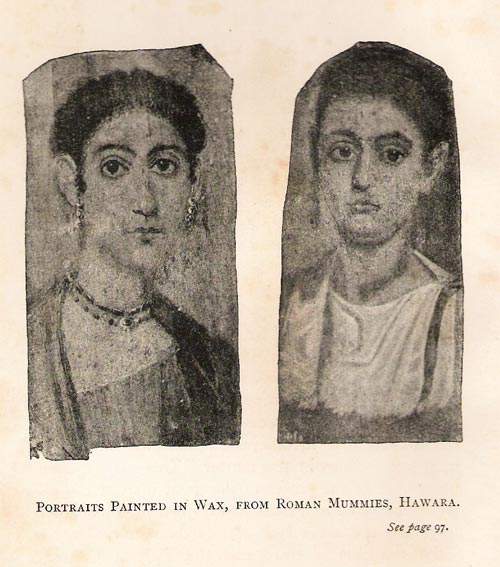 Figura 21. Fotograbado que representa unos retratos de momias de influencia romana en Hawara, extraídos de la obra W.M. Flinders Petrie, Ten years digging in Egypt, The Religious Tract Society, 1893
