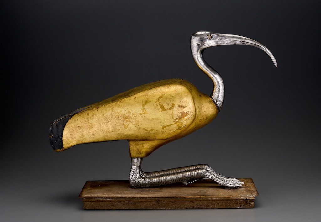 Ibis Coffin. Possibly from Tuna el-Gebel, Egypt. Ptolemaic Period, 305–30 B.C.E., with later additions. Wood, silver, gold, rock crystal, 15 1/16 x 7 15/16 x 21 15/16 in. (38.2 x 20.2 x 55.8 cm). Brooklyn Museum; Charles Edwin Wilbour Fund, 49.48. (Photo: Gavin Ashworth, Brooklyn Museum)