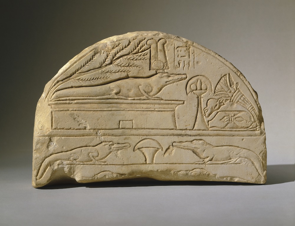 Crocodile Stela. From Dahamsha, Egypt. New Kingdom, Dynasty 19?20, circa 1292ñ1075 B.C.E. Limestone, 6Ω x 9 11/16 x 2? in. (16.5 x 24.6 x 6.7 cm). Brooklyn Museum; Charles Edwin Wilbour Fund, 67.174 (Photo: Brooklyn Museum)