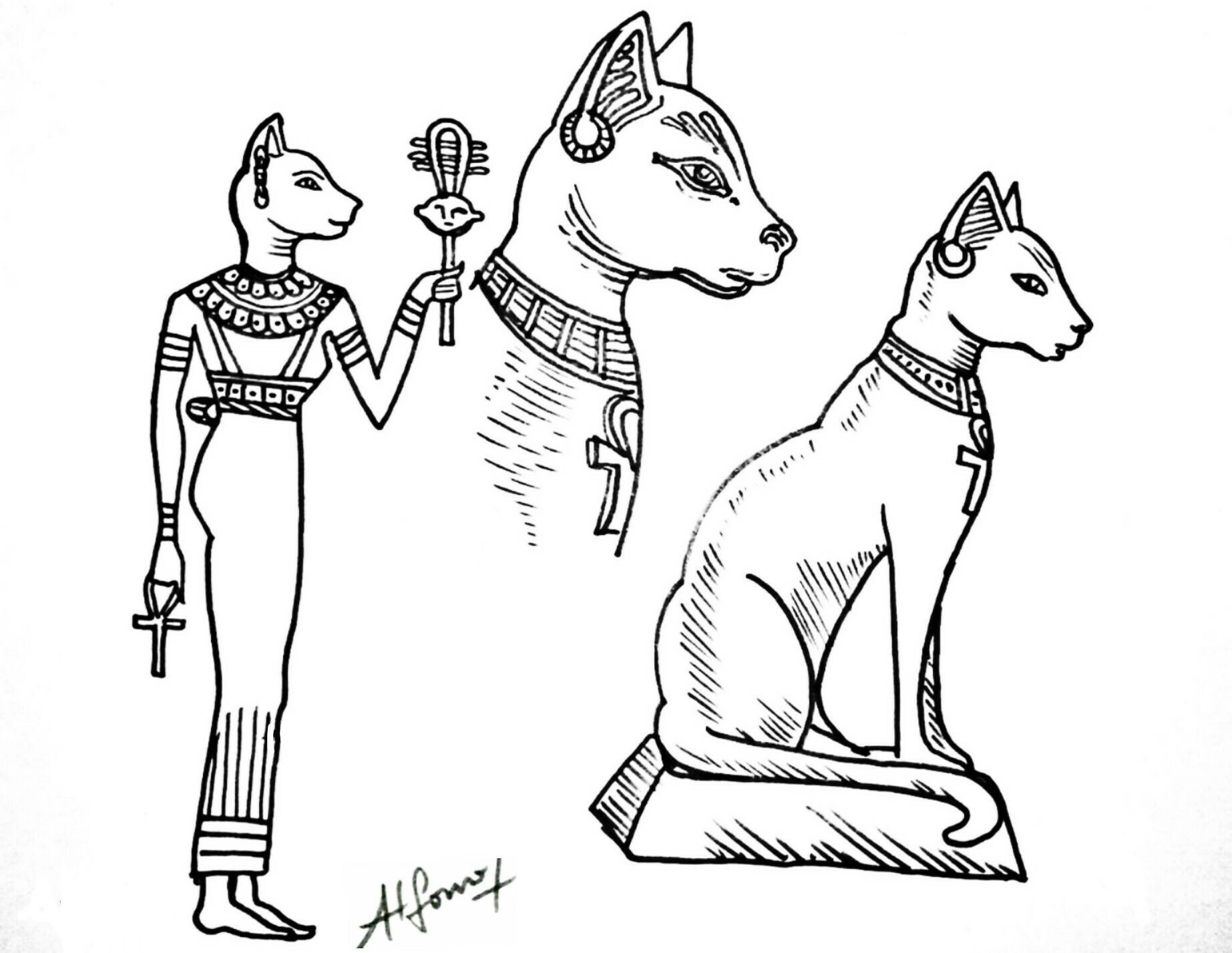 idioma Gángster ellos Dibujos egipcios para colorear: la diosa Bastet - PequeñosAEs